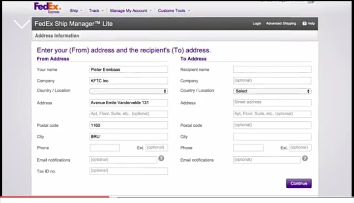 Documento di applicazione online FedEx