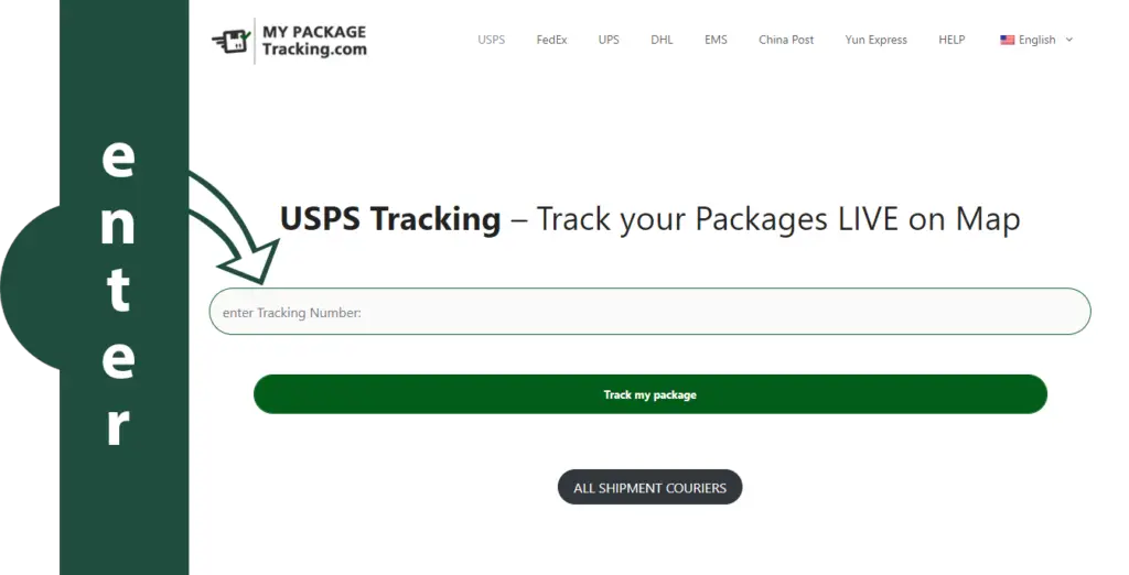digite o USPS tracking Number - Passo 1